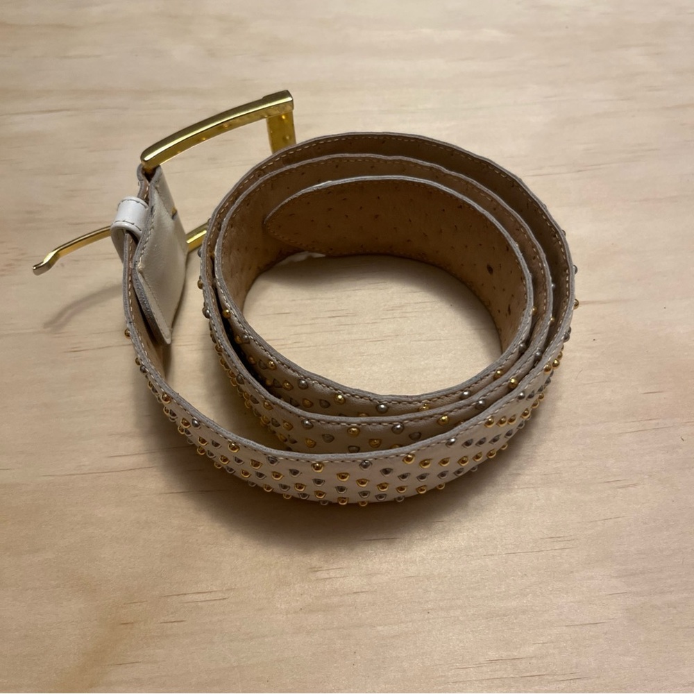 White Studded Belt Gold Silver Tone Hardware Wide Fashion Belt